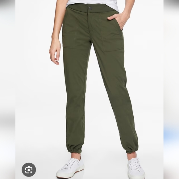 Athleta Dark Green Trakie Jogger Pants 6 - Picture 1 of 7